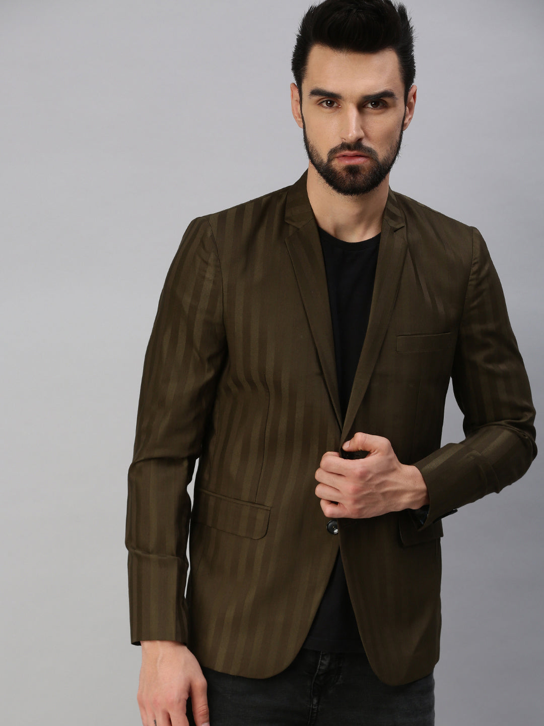 Men Brown Solid Party Blazers