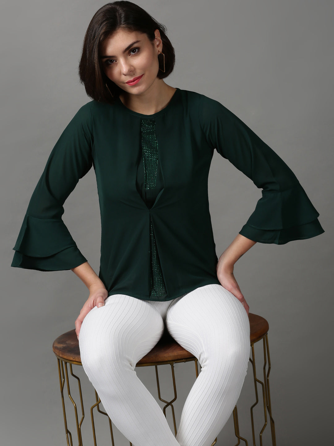 Women's Green Solid Top