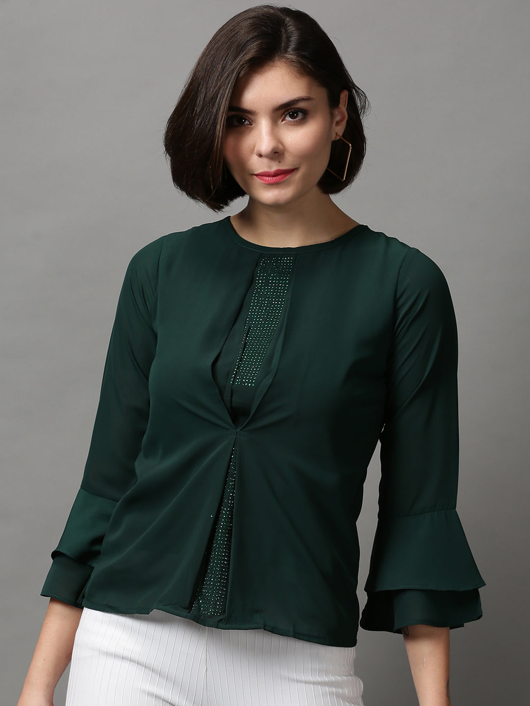 Women's Green Solid Top