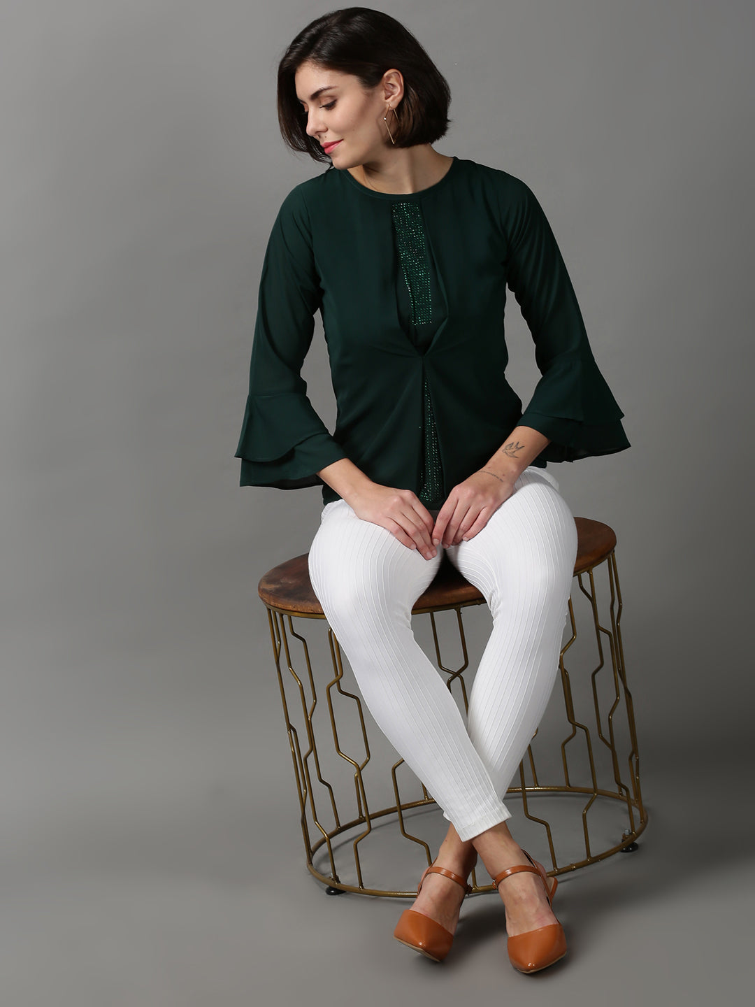 Women's Green Solid Top