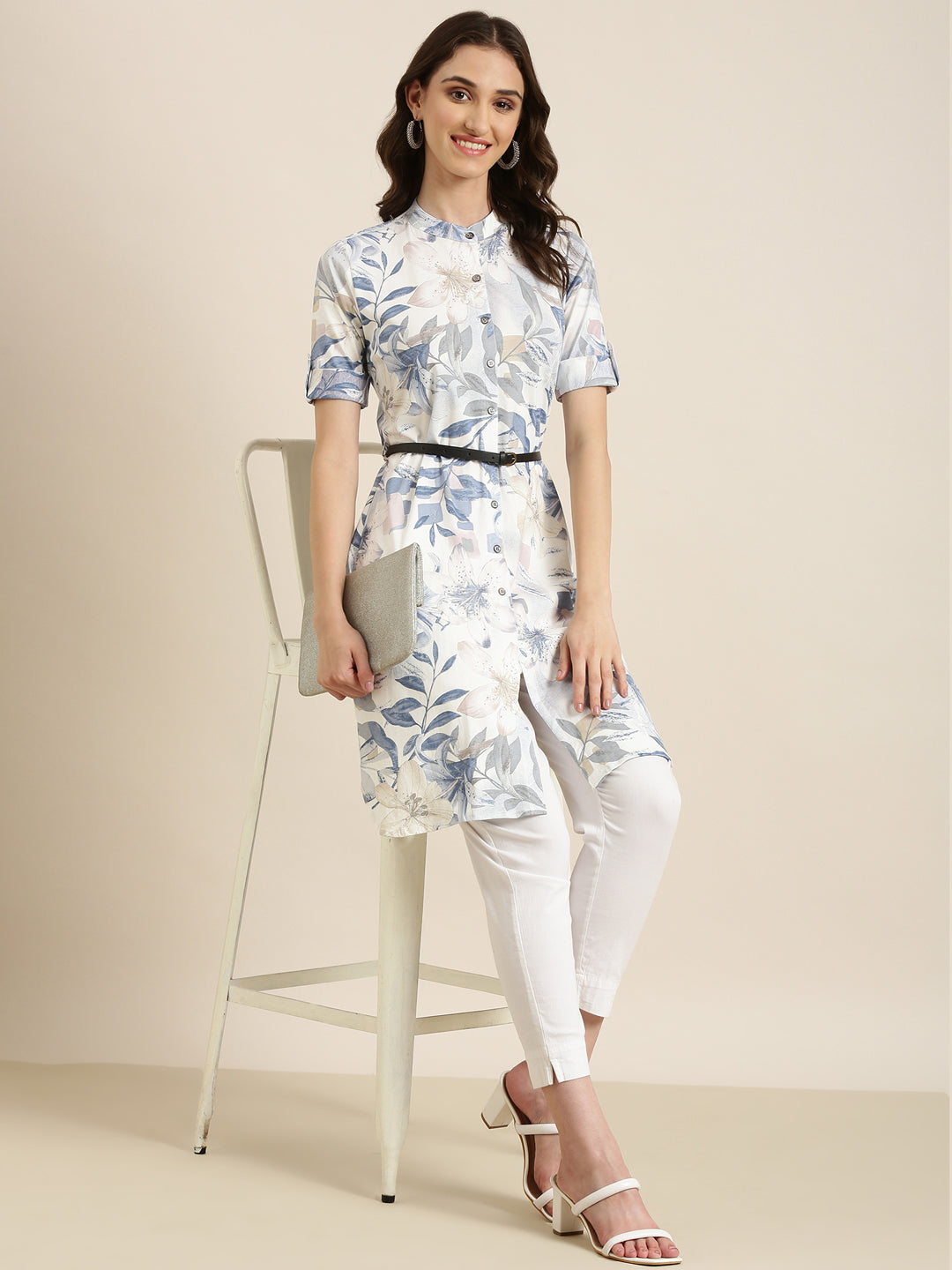 Women White Floral A-Line Kurta