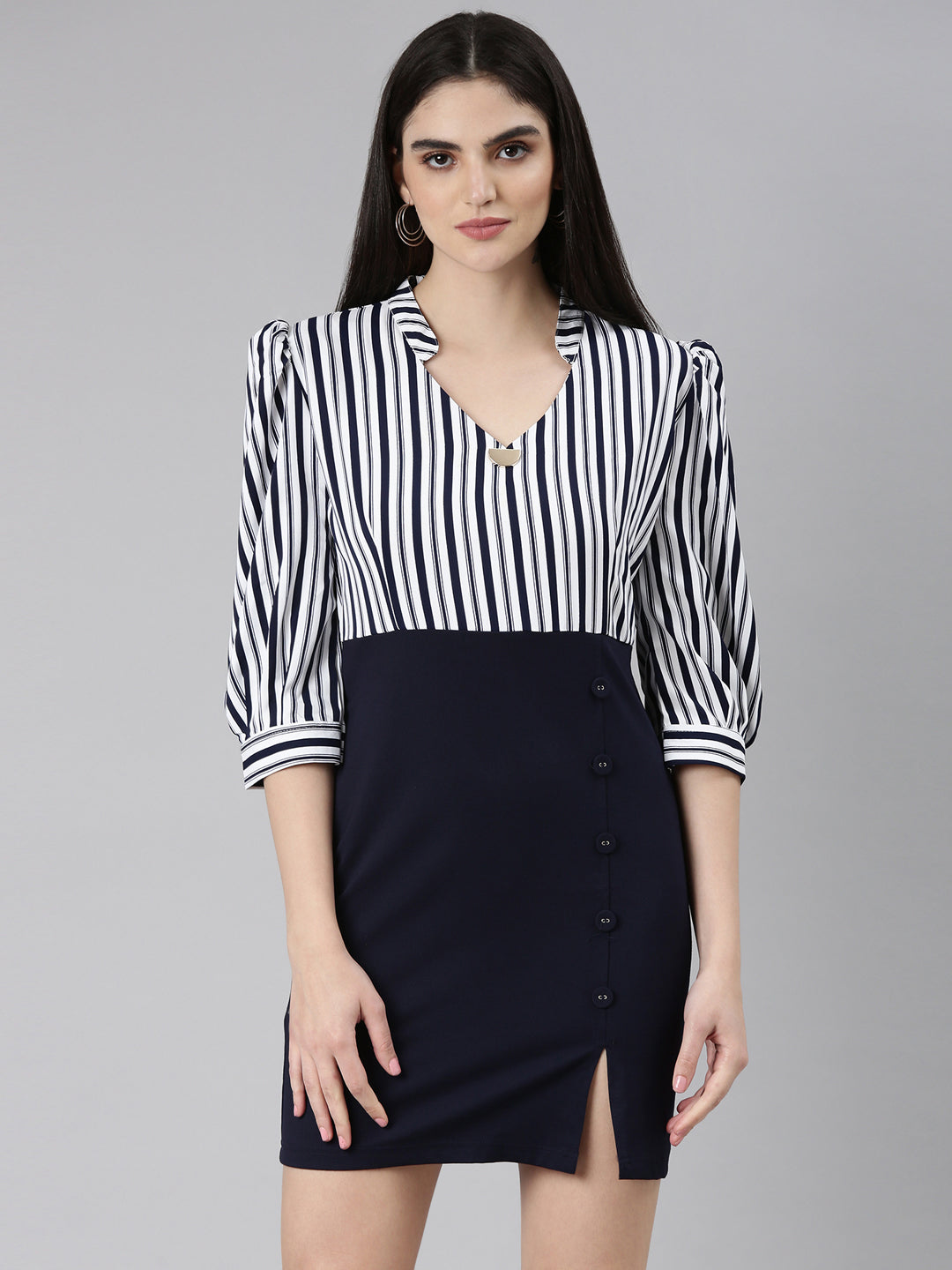 Women Navy Blue Solid Bodycon Dress