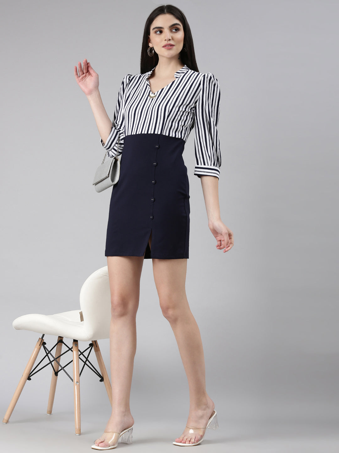 Women Navy Blue Solid Bodycon Dress