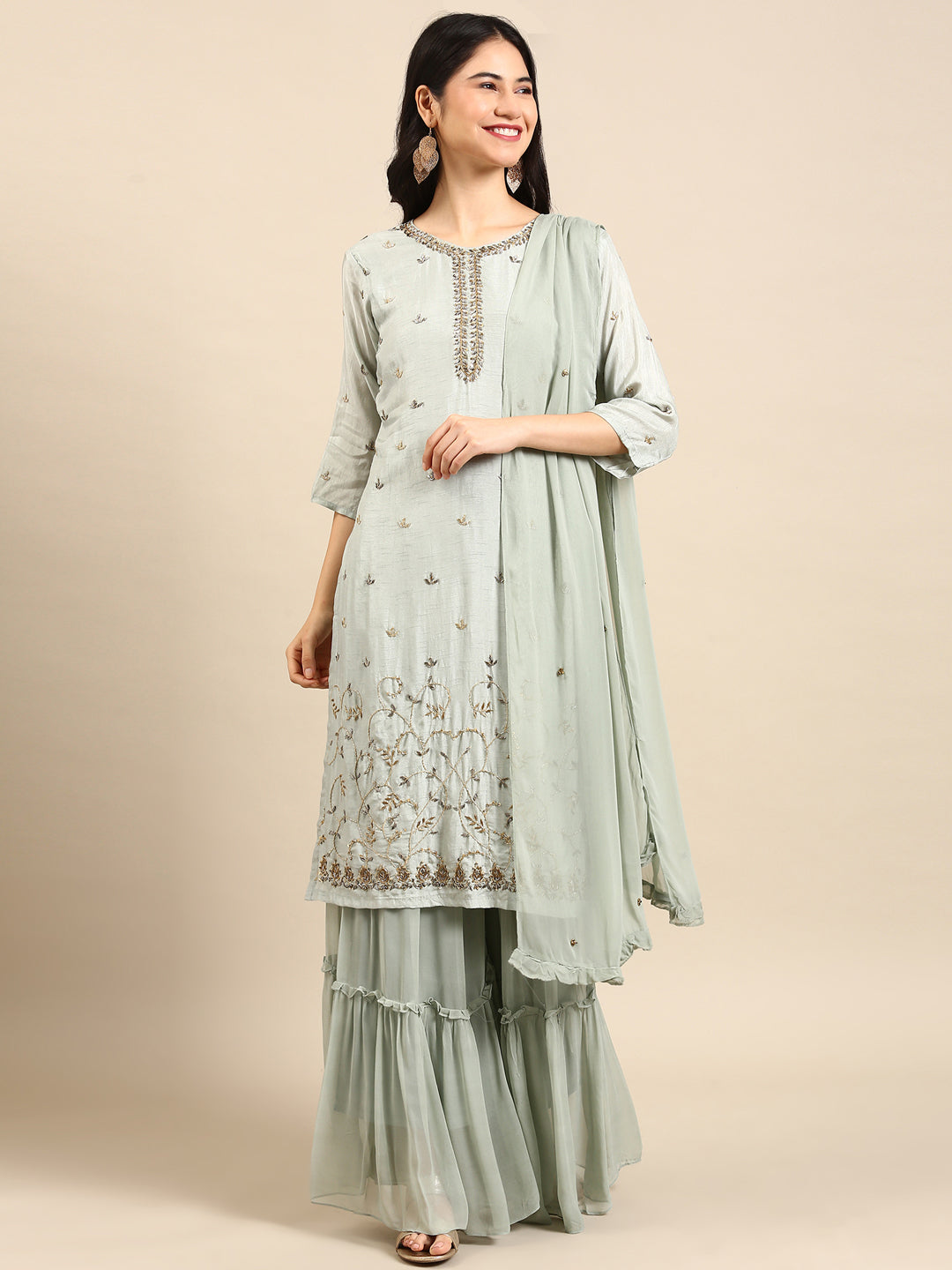 Women's Sea Green Solid Kurta Set