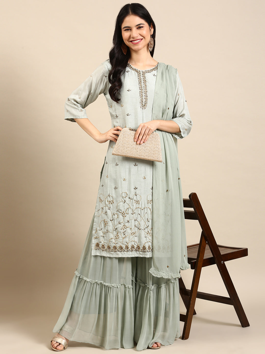 Women's Sea Green Solid Kurta Set