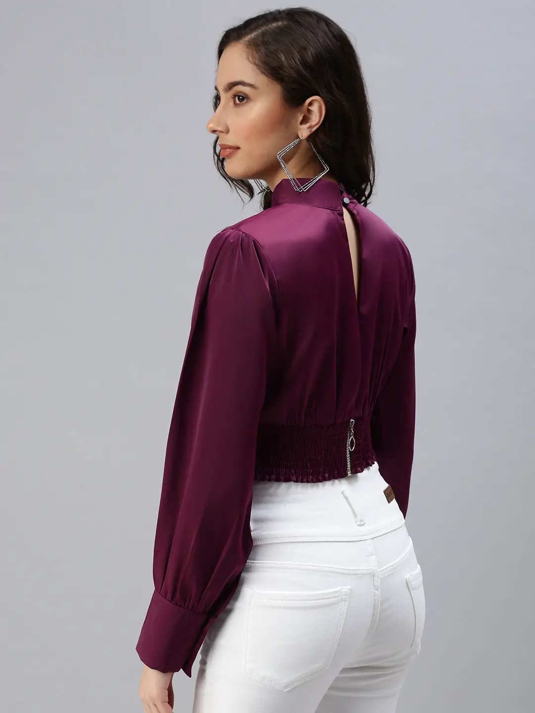 Women's Magenta Embellished Crop Top
