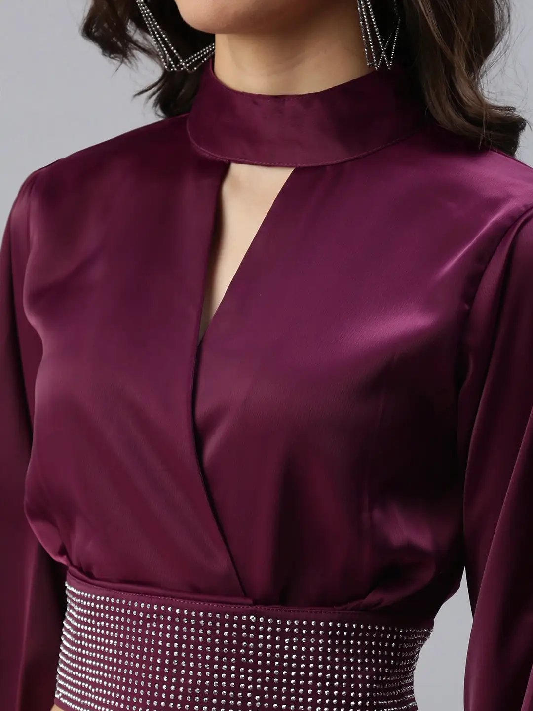 Women's Magenta Embellished Crop Top