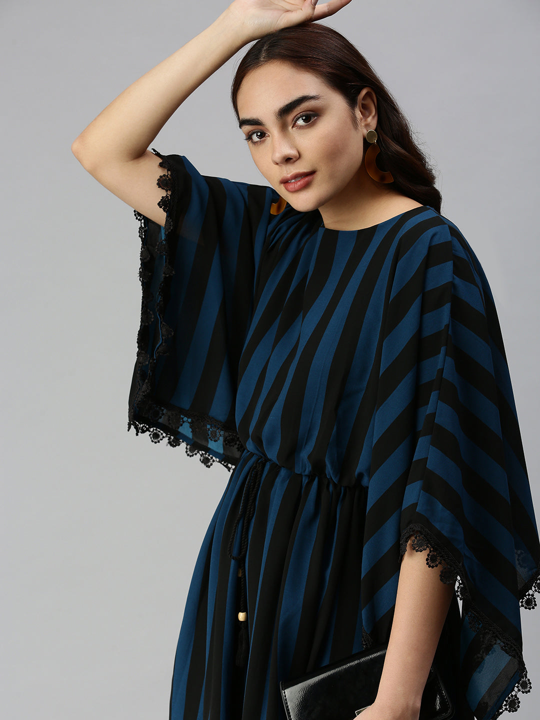 Women's Black Striped Kaftan Dress