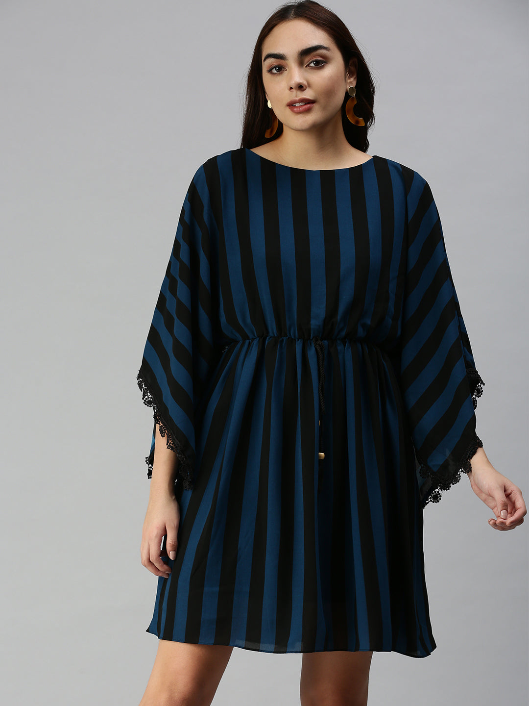 Women's Black Striped Kaftan Dress