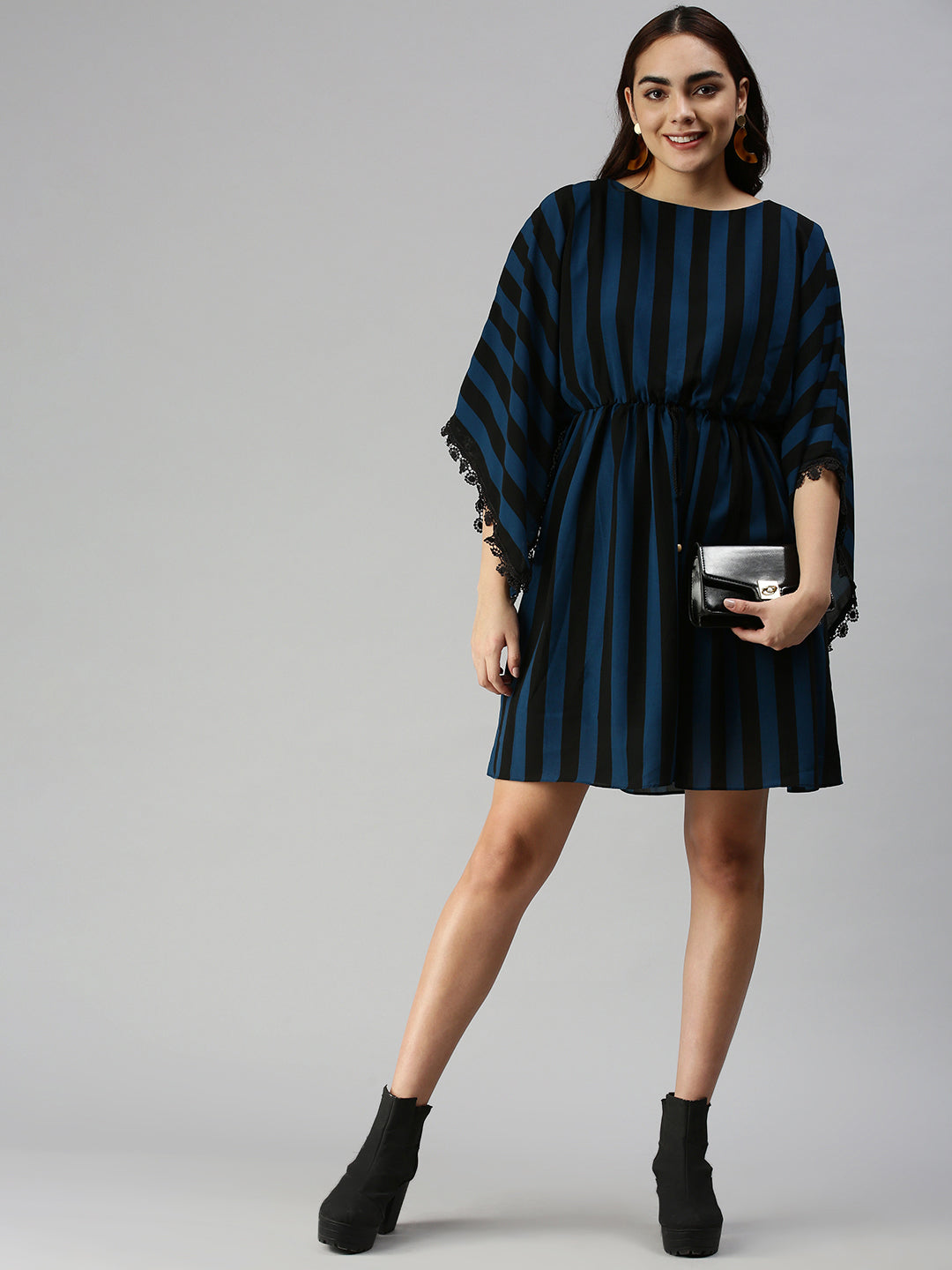 Women's Black Striped Kaftan Dress