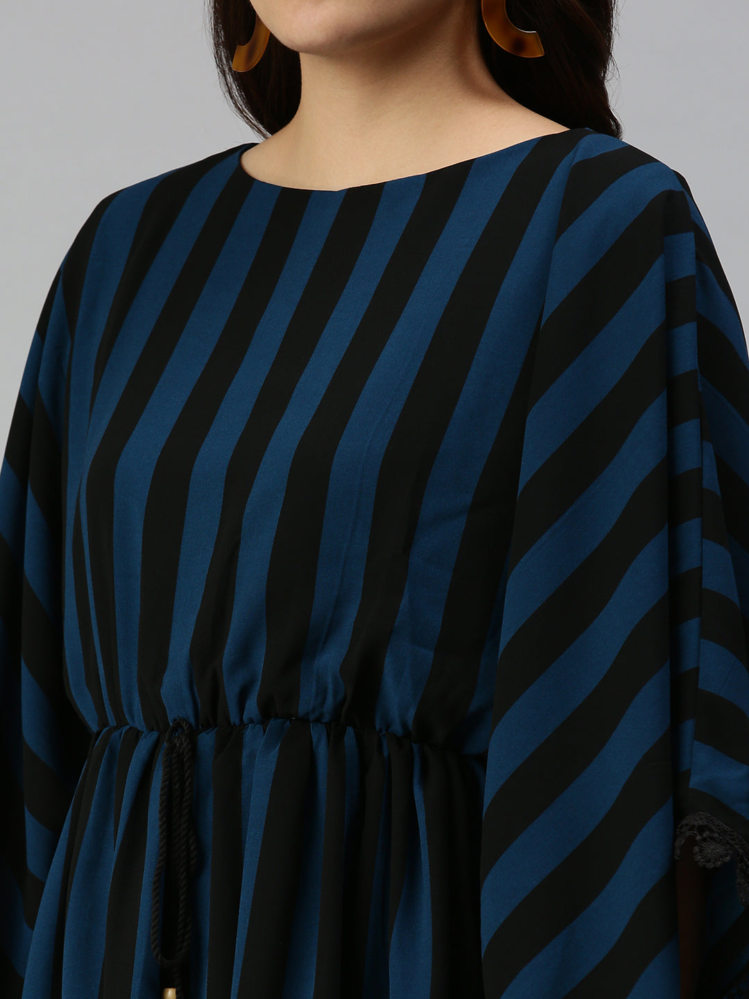 Women's Black Striped Kaftan Dress