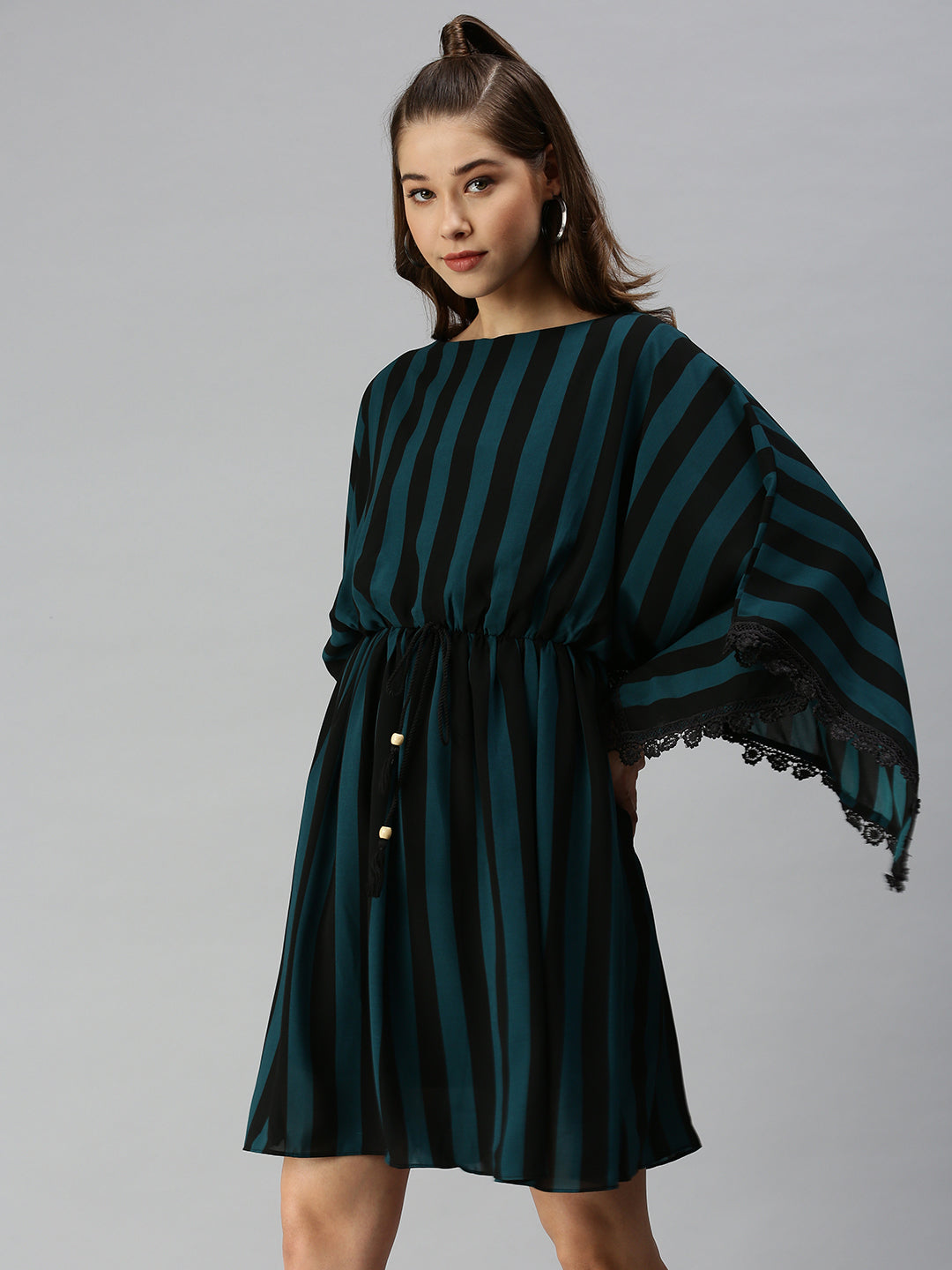 Women's Black Striped Kaftan Dress