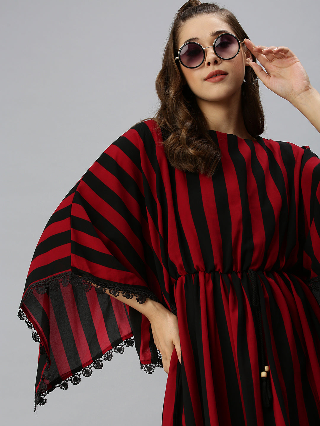 Women's Black Striped Kaftan Dress