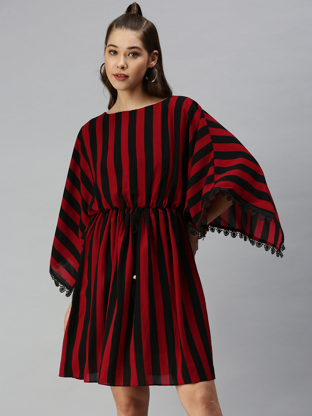 Women's Black Striped Kaftan Dress