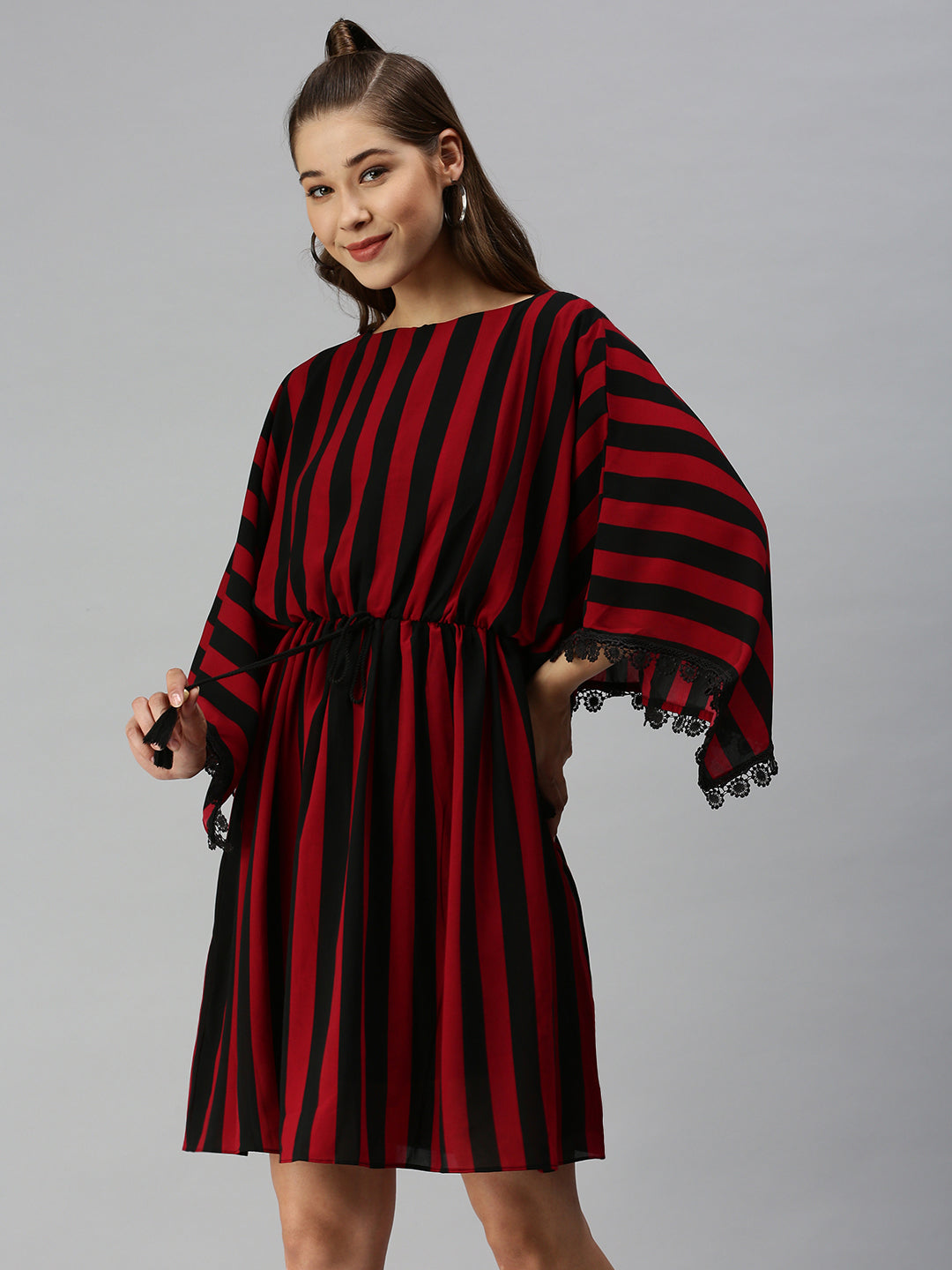 Women's Black Striped Kaftan Dress