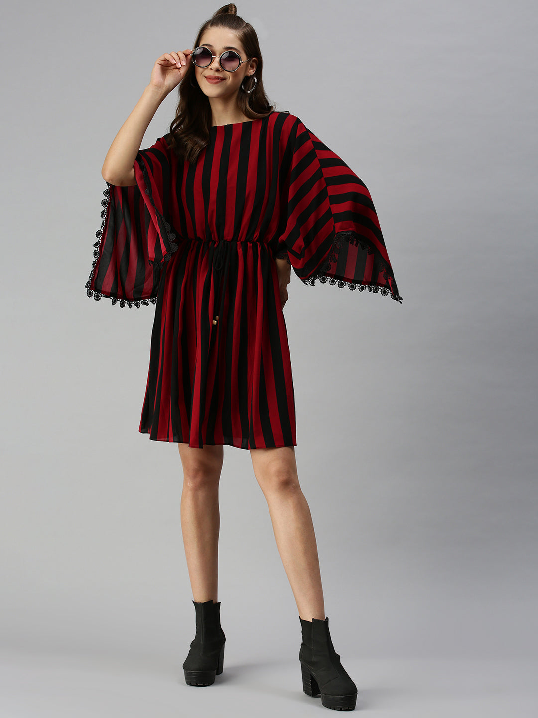 Women's Black Striped Kaftan Dress