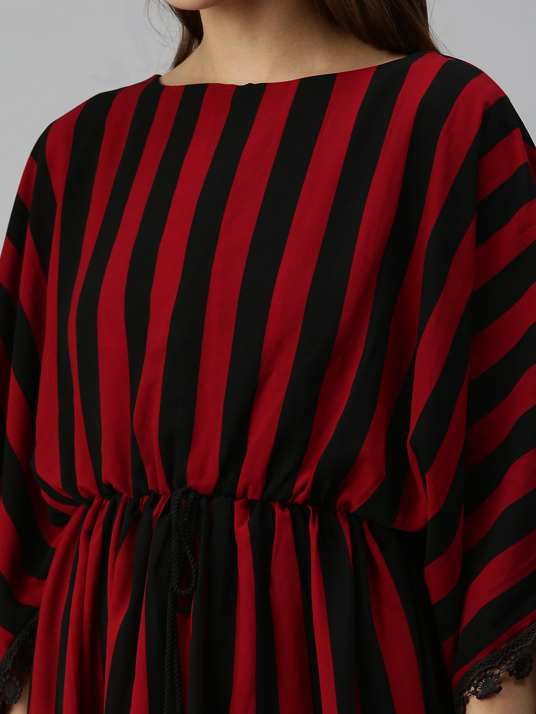 Women's Black Striped Kaftan Dress