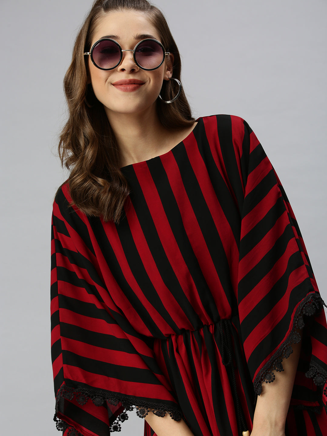 Women's Black Striped Kaftan Dress