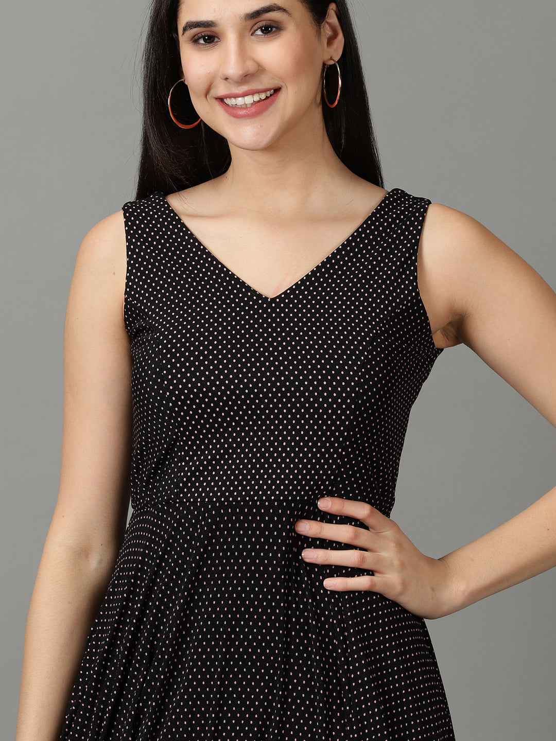 Women's Black Printed Fit and Flare Dress