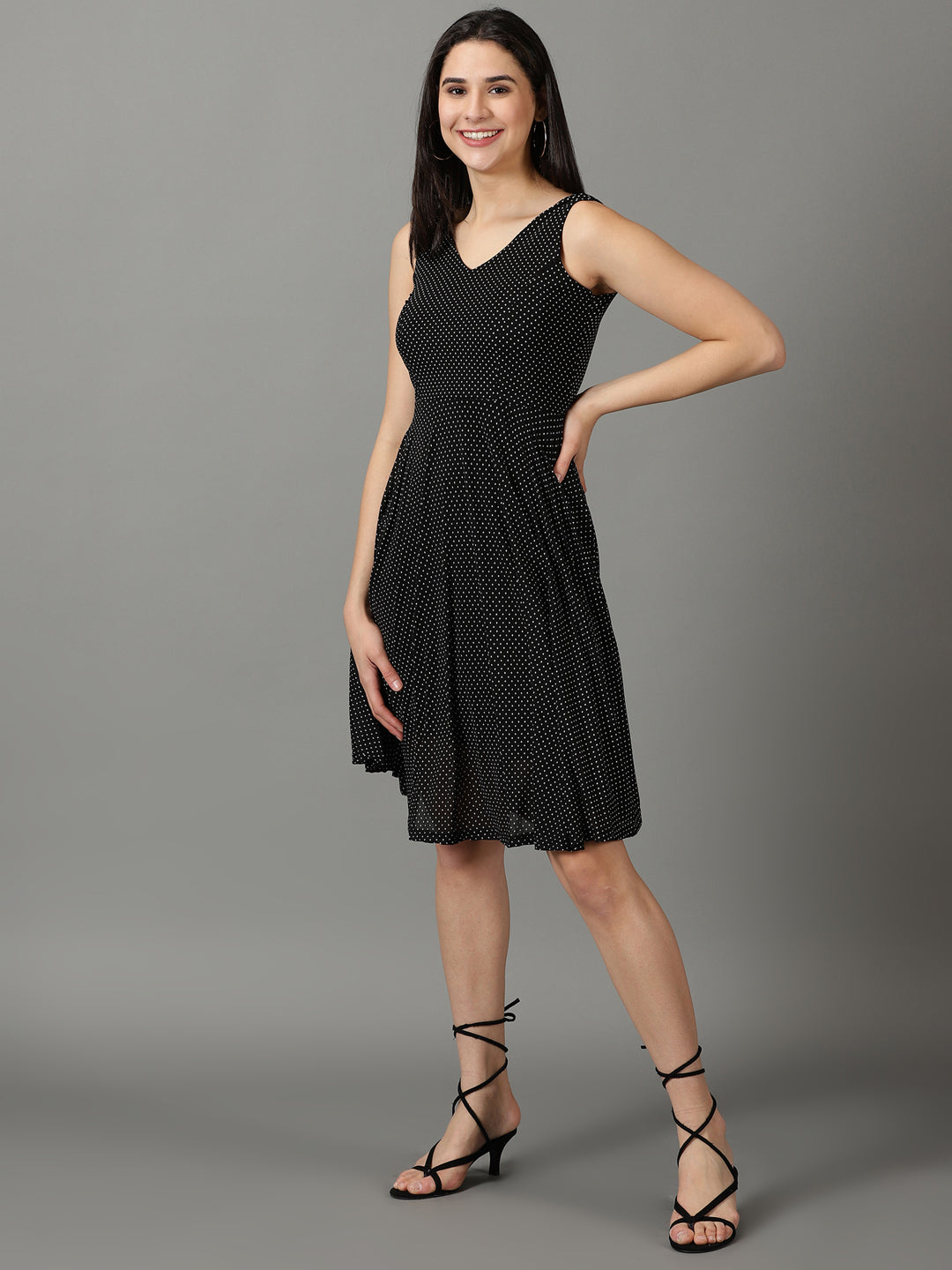 Women's Black Printed Fit and Flare Dress