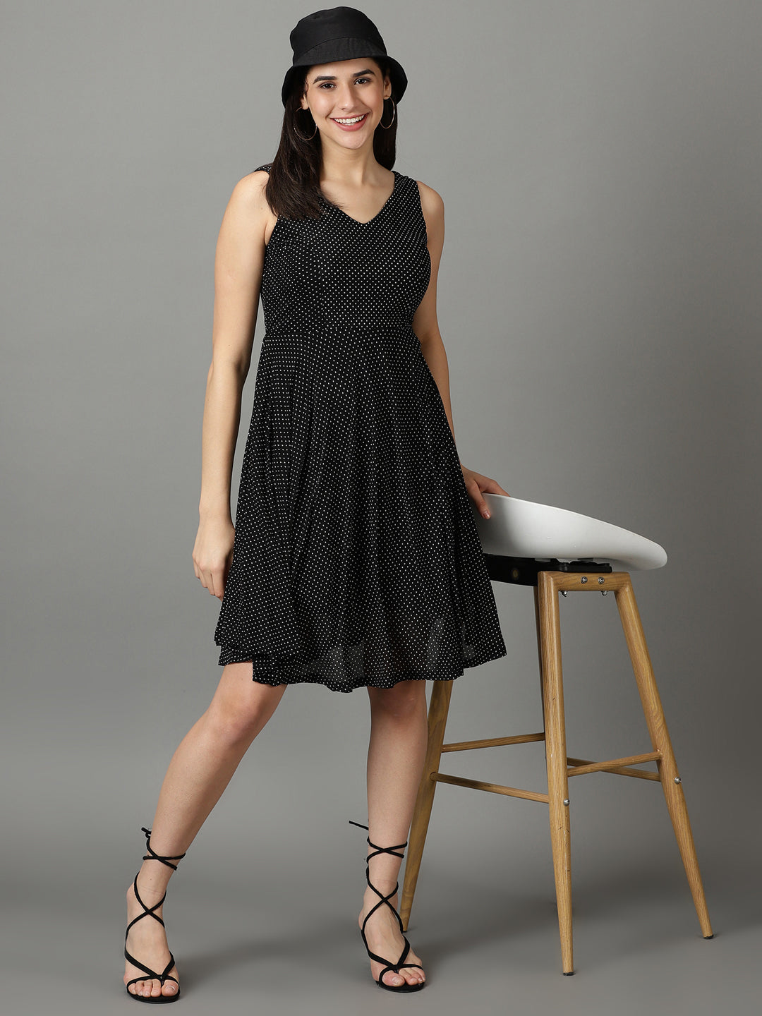 Women's Black Printed Fit and Flare Dress