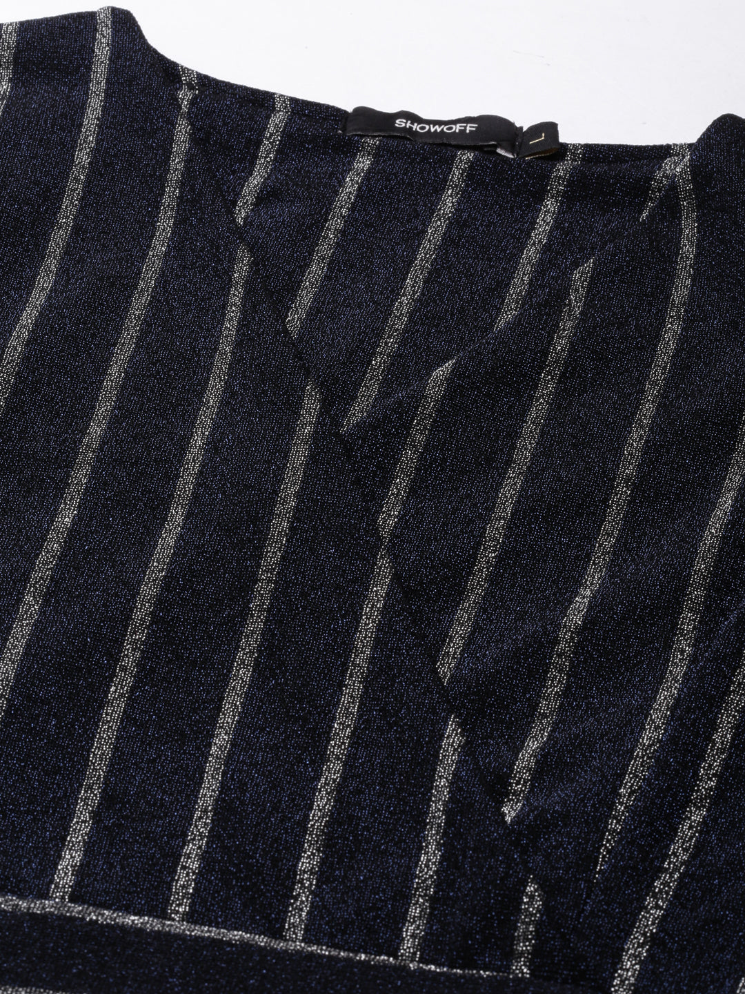 Women Navy Blue Striped Wrap Dress