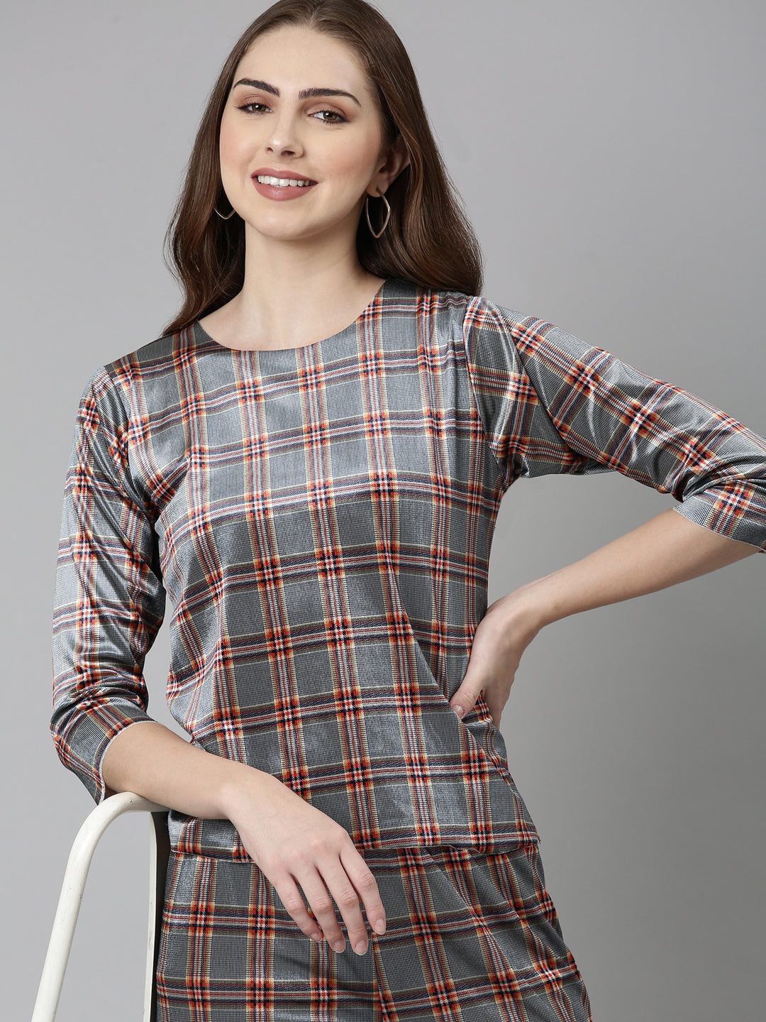 Women Navy Blue Checked Co-Ords