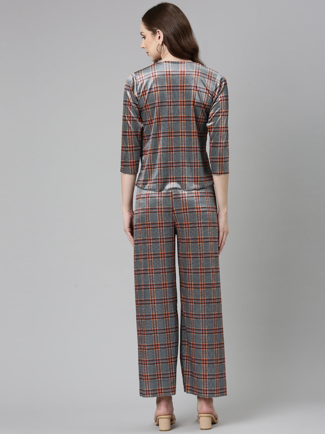 Women Navy Blue Checked Co-Ords