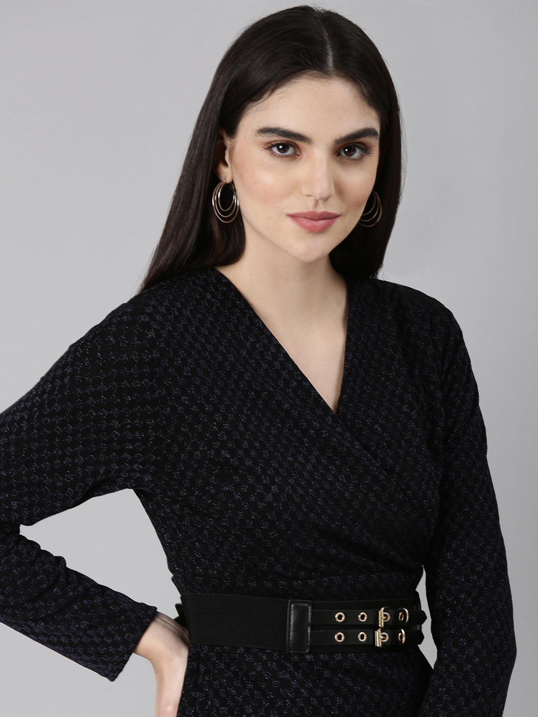 Women Black Embellished Wrap Dress