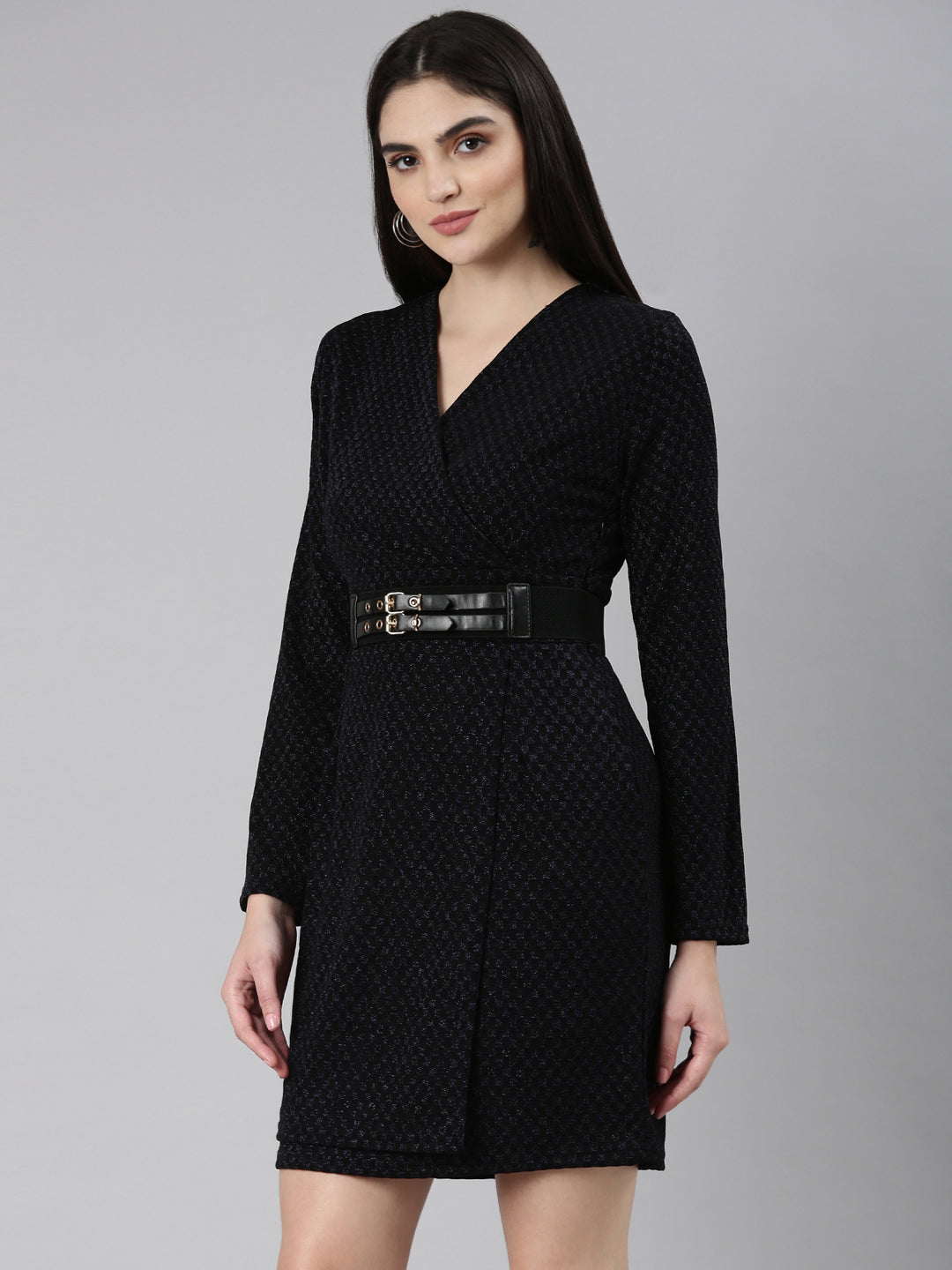 Women Black Embellished Wrap Dress