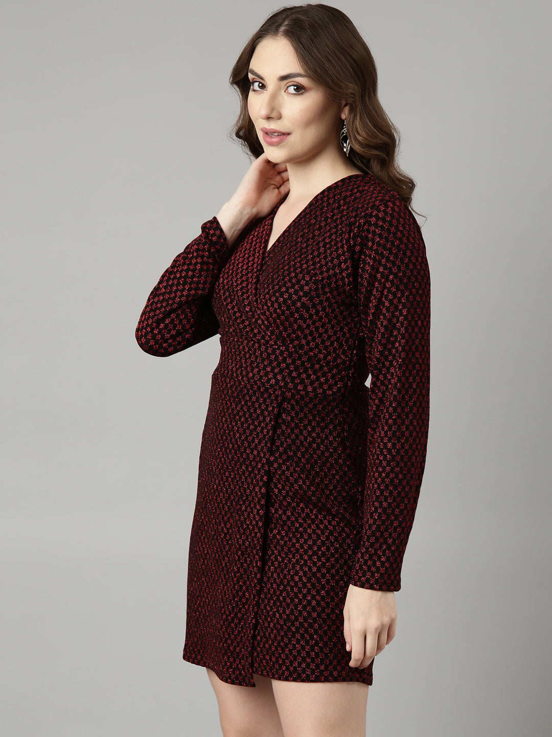 Women Red Geometric Wrap Dress