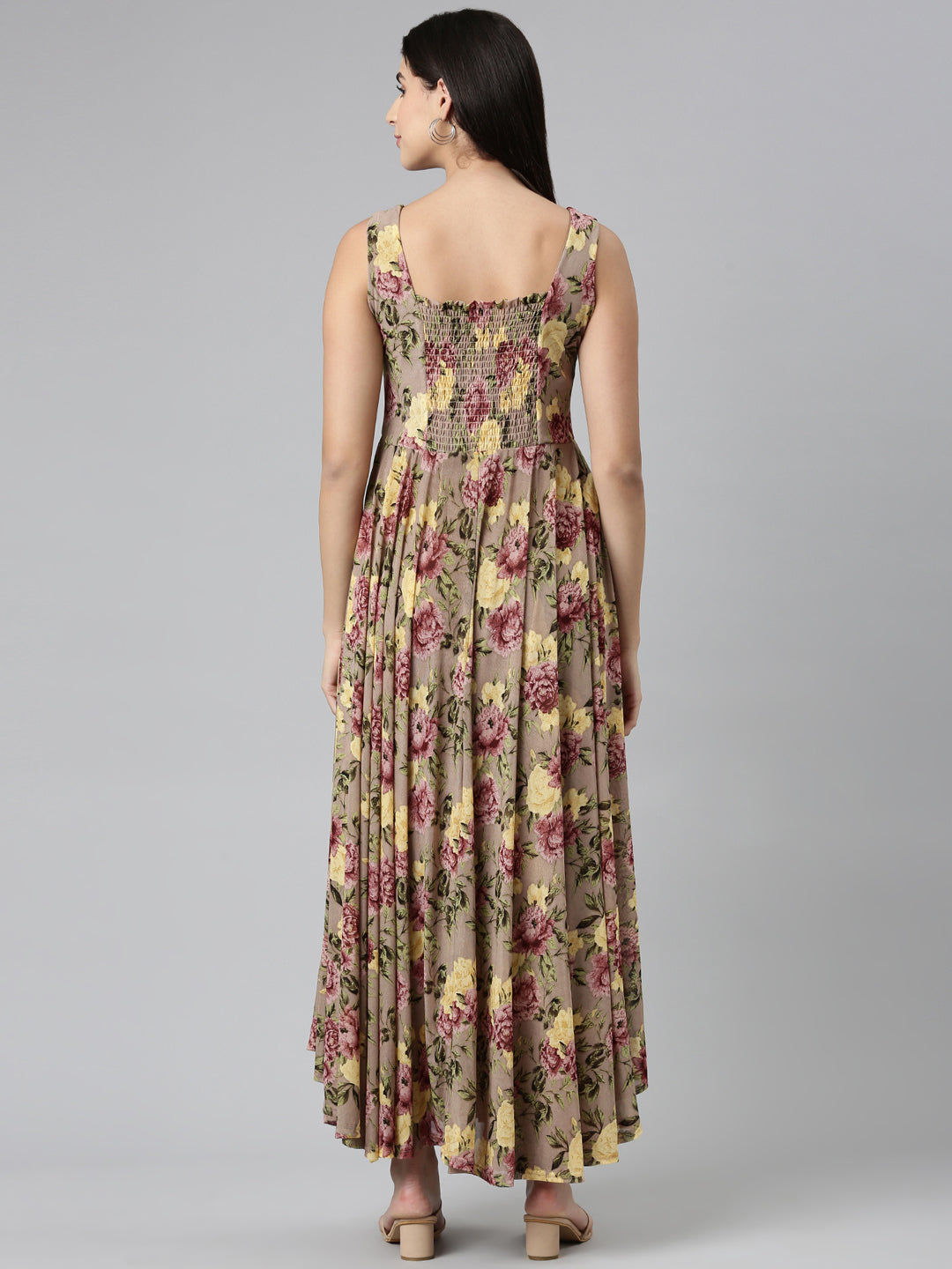 Women Taupe Printed Maxi Dress