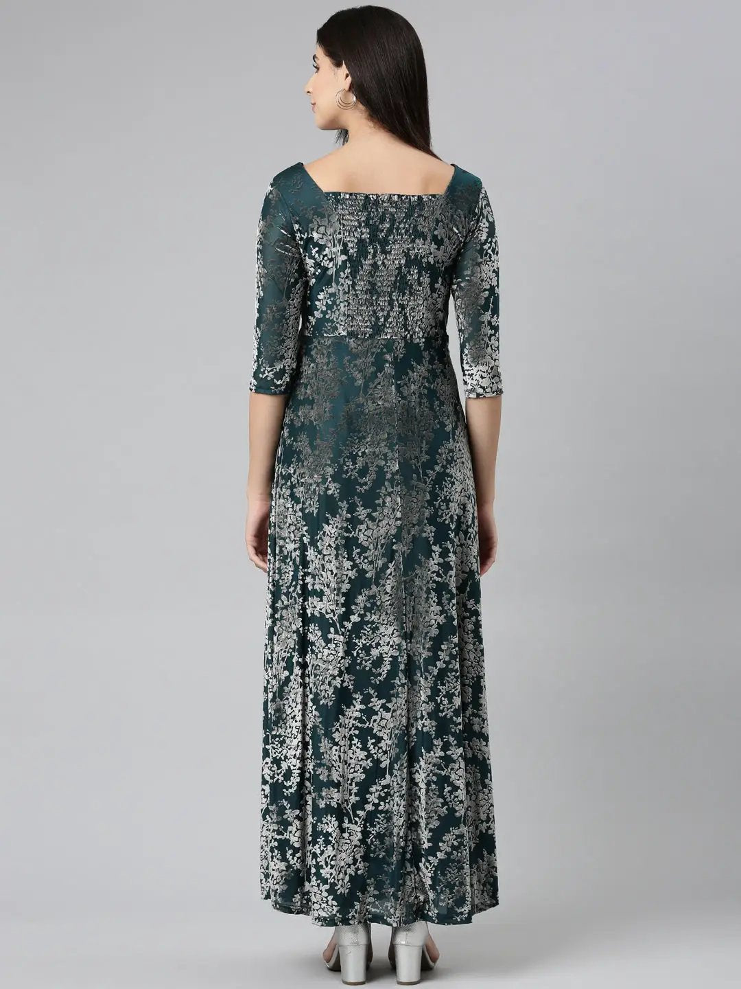 Women's Teal Printed Gown Dress