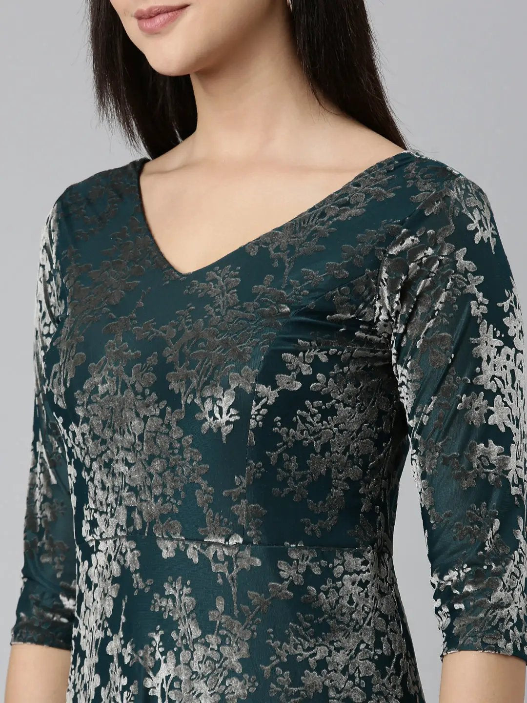 Women's Teal Printed Gown Dress