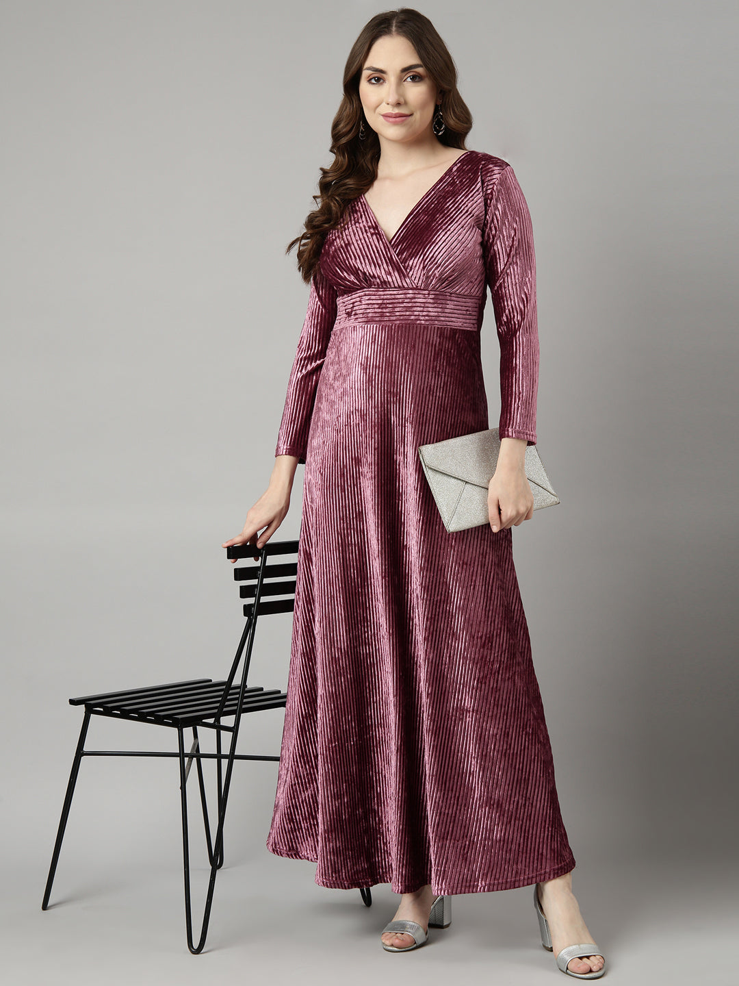 Women Pink Solid Maxi Dress