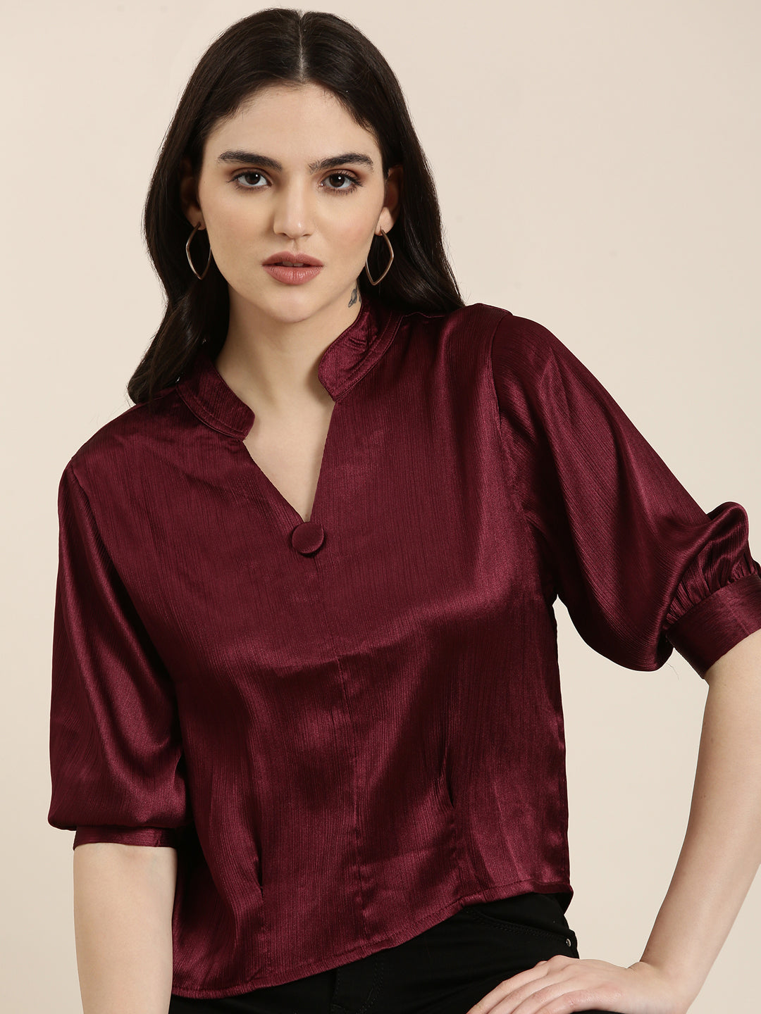 Women Burgundy Solid Top