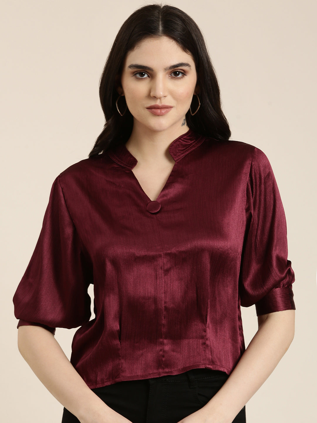 Women Burgundy Solid Top