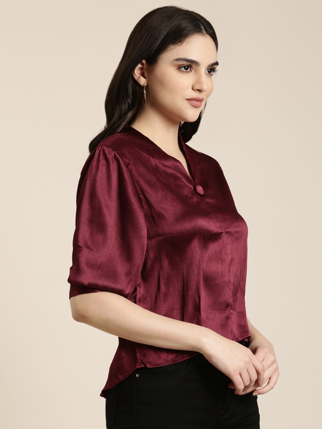 Women Burgundy Solid Top