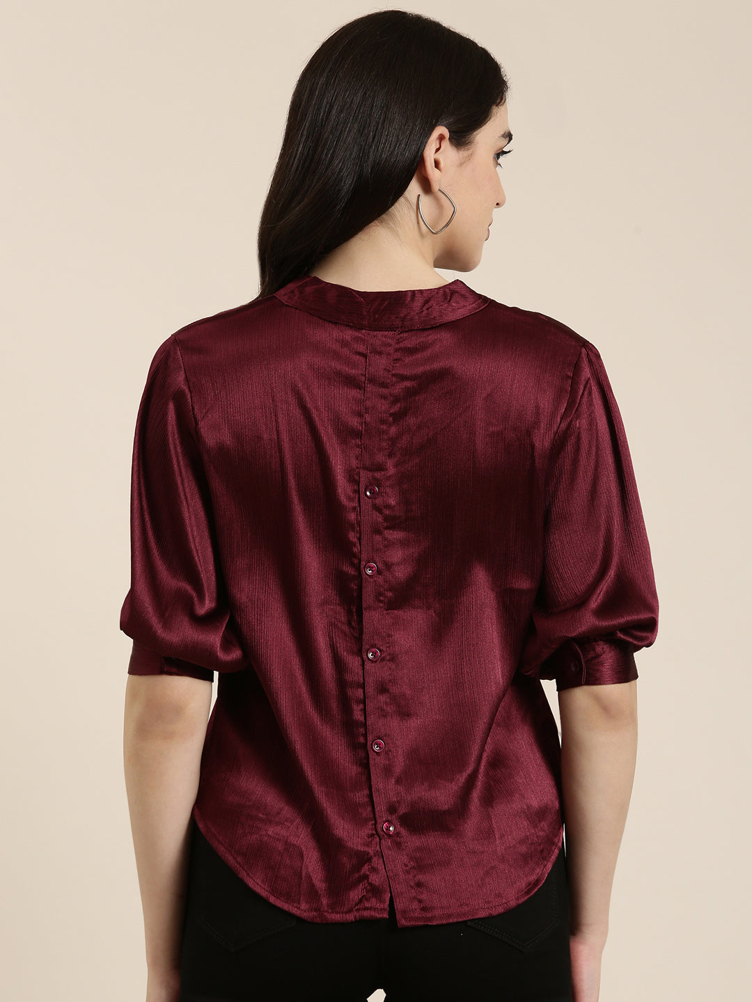 Women Burgundy Solid Top