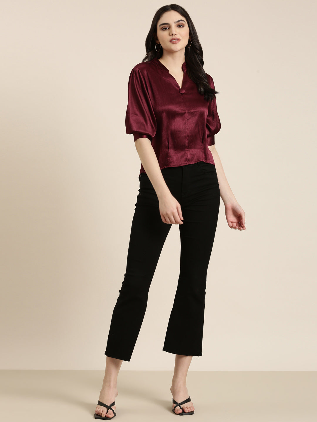 Women Burgundy Solid Top