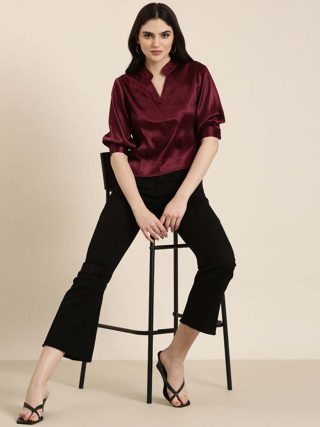 Women Burgundy Solid Top