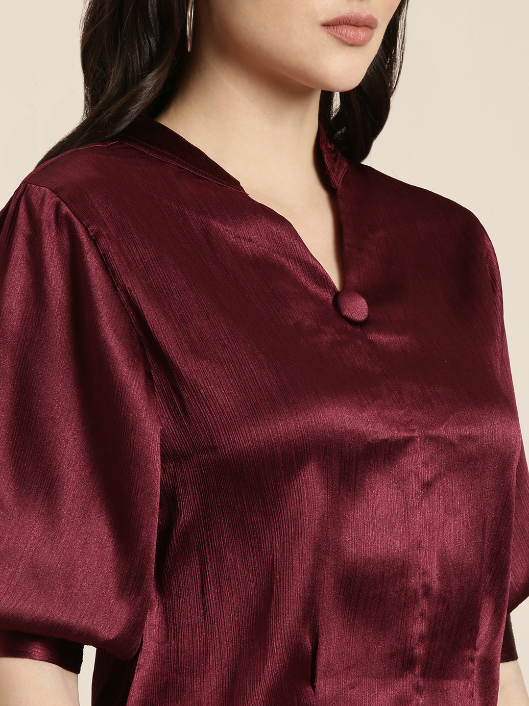 Women Burgundy Solid Top