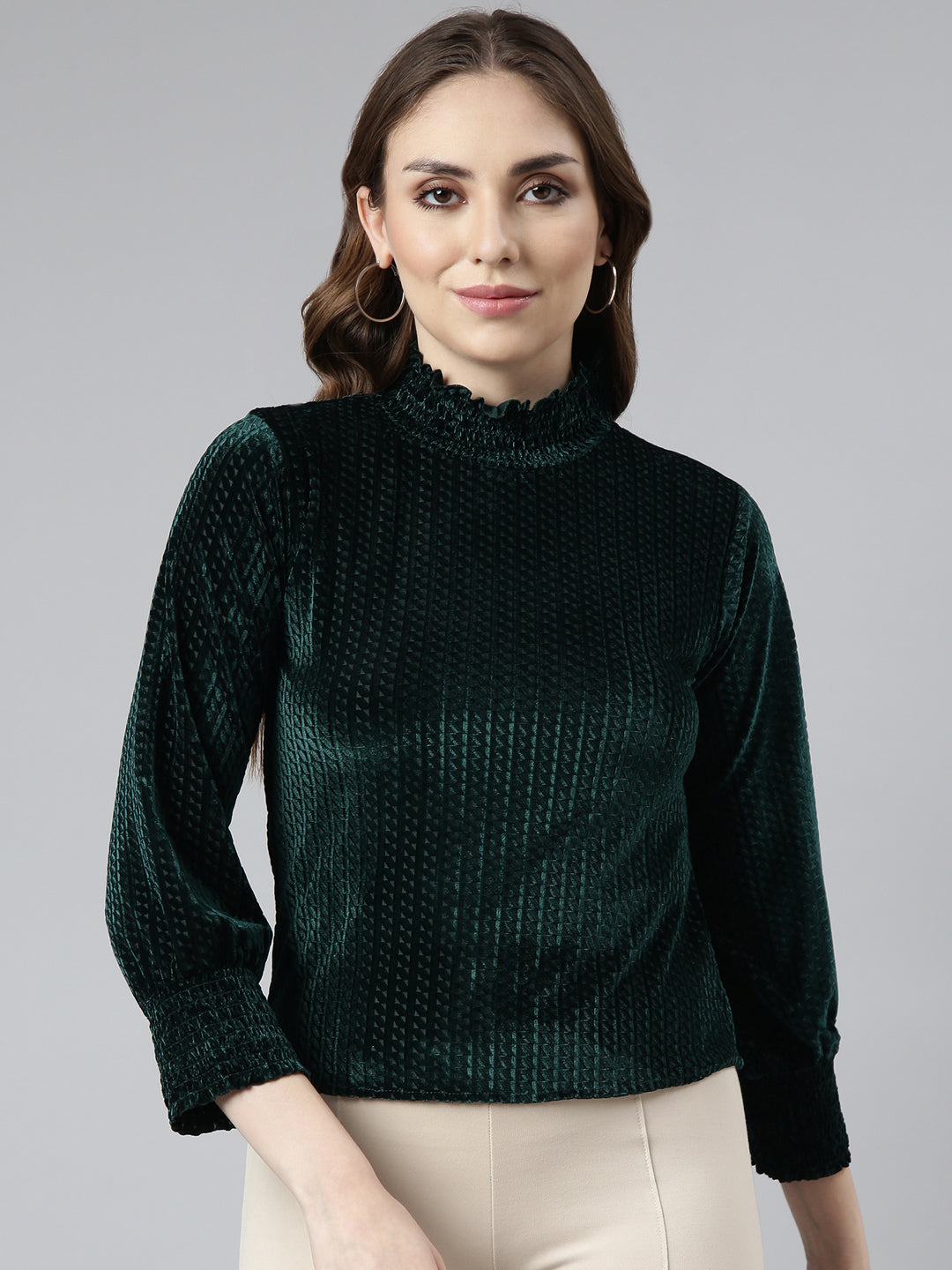 Women Green Solid Top