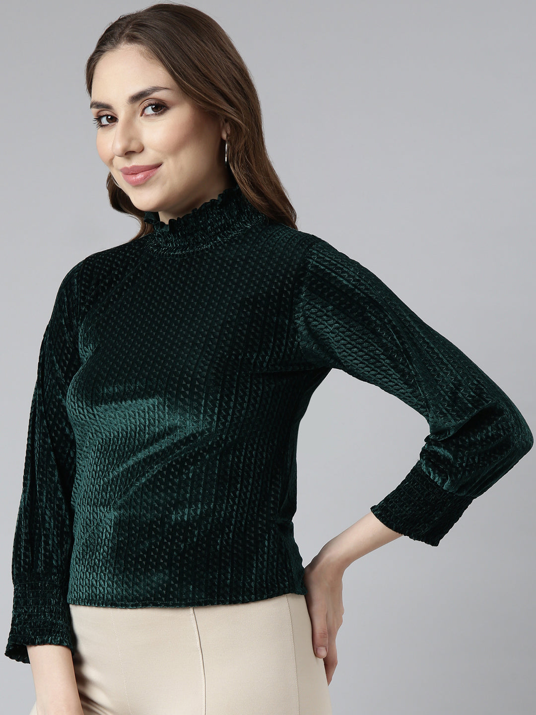 Women Green Solid Top