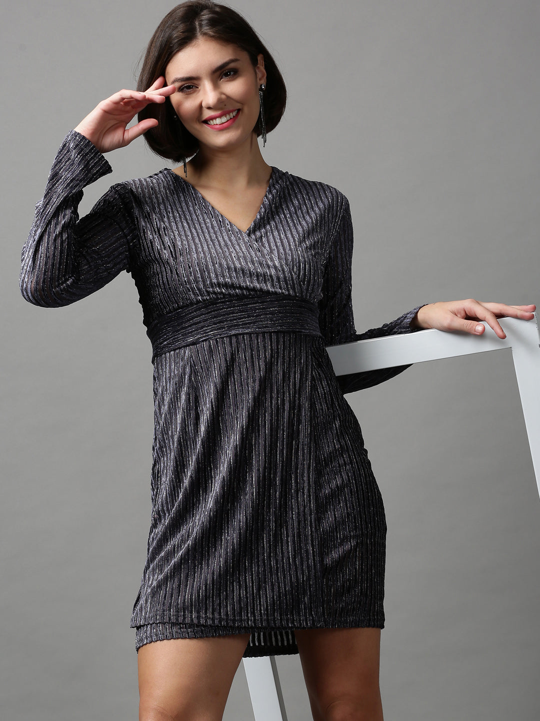 Women's Grey Solid Empire Dress