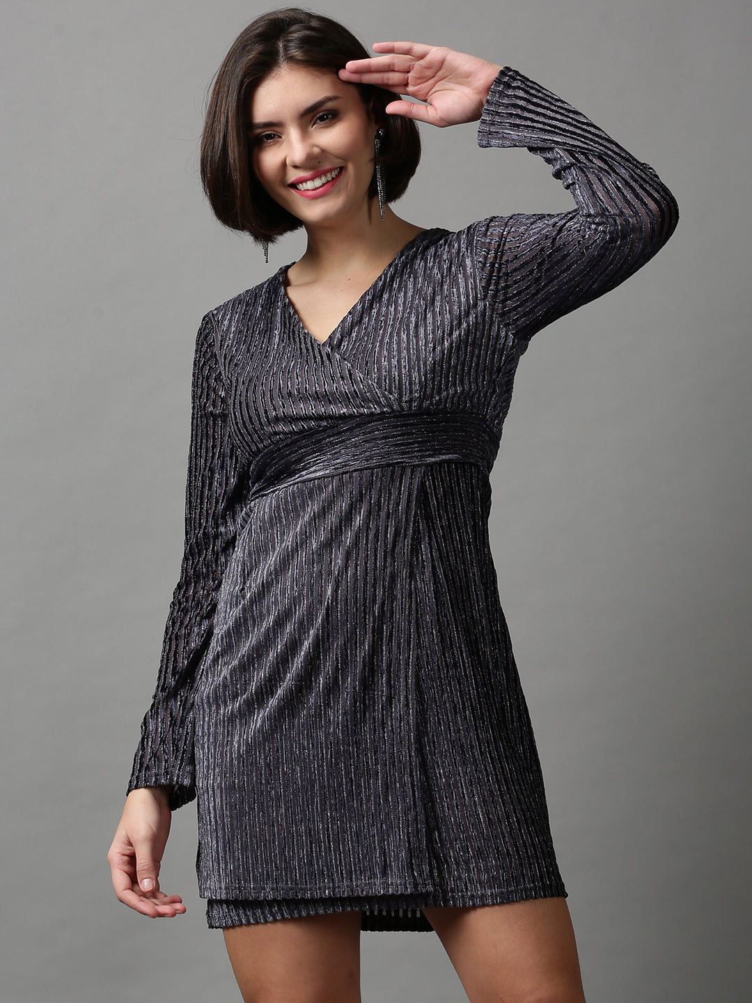 Women's Grey Solid Empire Dress