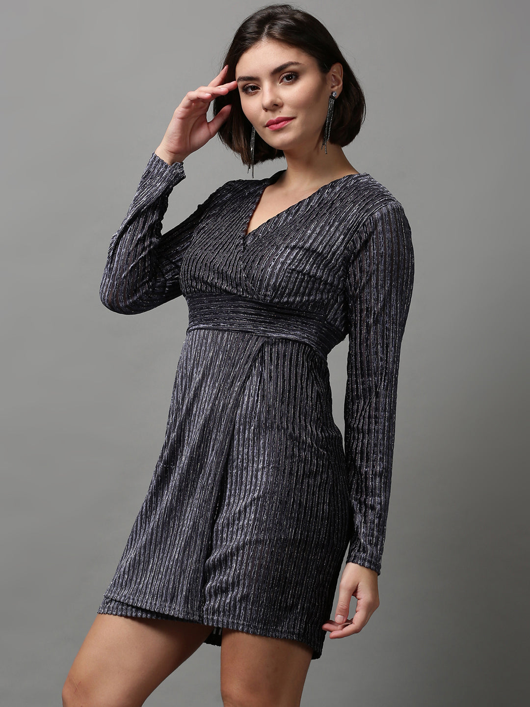 Women's Grey Solid Empire Dress