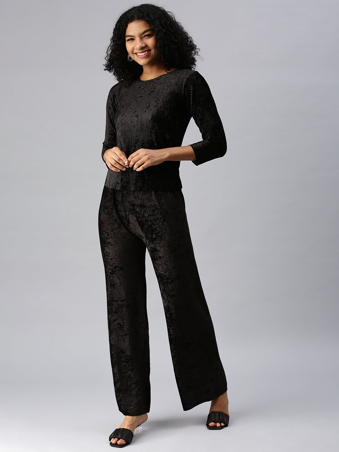 Women's Black Solid Co-Ords Set