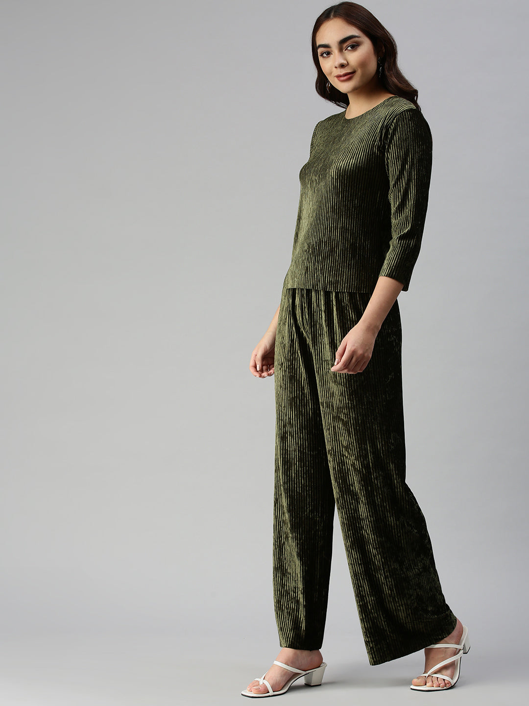 Women's Olive Solid Co-Ords Set