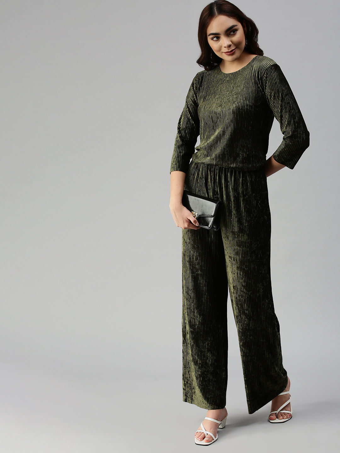 Women's Olive Solid Co-Ords Set